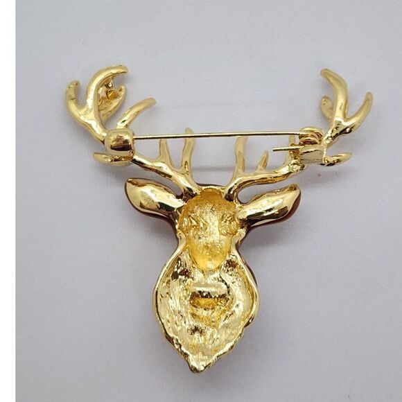 Reindeer Christmas Brooch Magnificent Stag with Bowtie Shiny Enamel Nice One - Picture 4 of 4